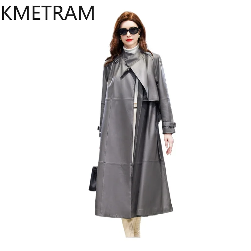 Echt lederen jas dames hoge kwaliteit 100% schapenvacht lange trenchcoat lente dameskleding luxe jassen 2025 chaquetas