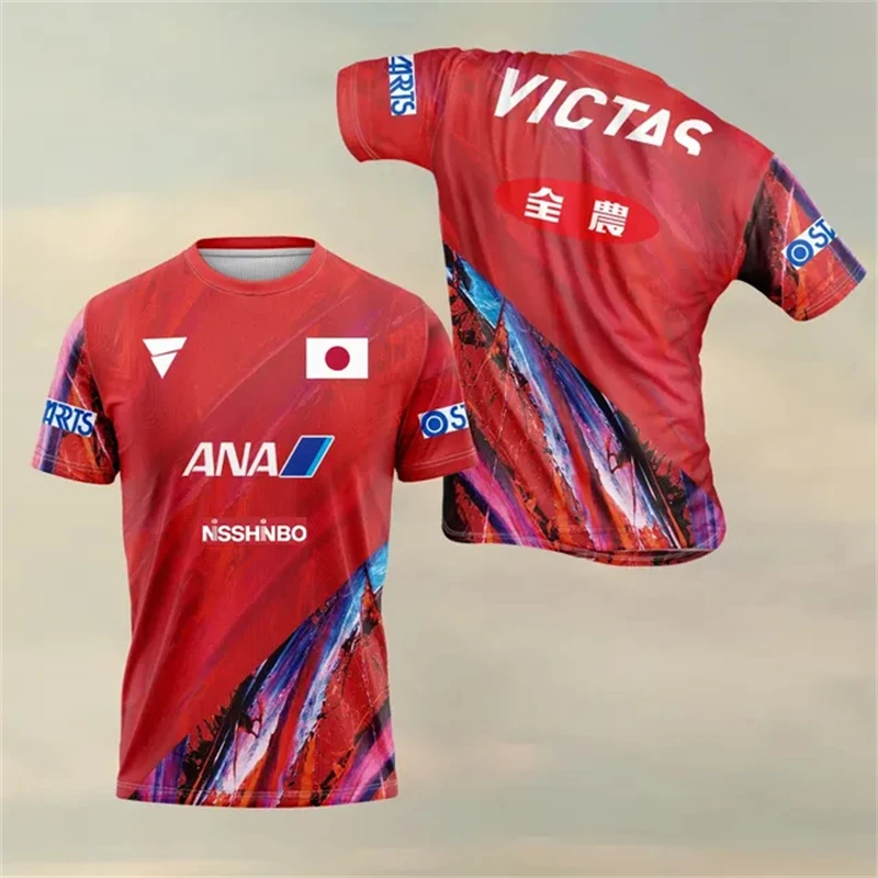 Tenis pria cetak 3D modis dan kasual atasan tenis meja bernapas olahraga kebugaran ultra-tipis lengan pendek cepat kering