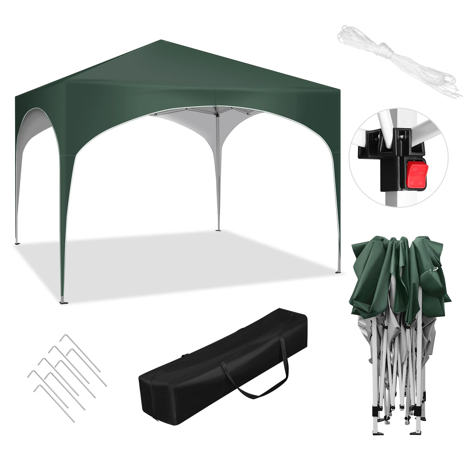 Waterproof Collapsible Canopy 3x3m Garden Gazebo Party Tent Pop-Up Pavilion with Semicircle Roof for Outdoor Market