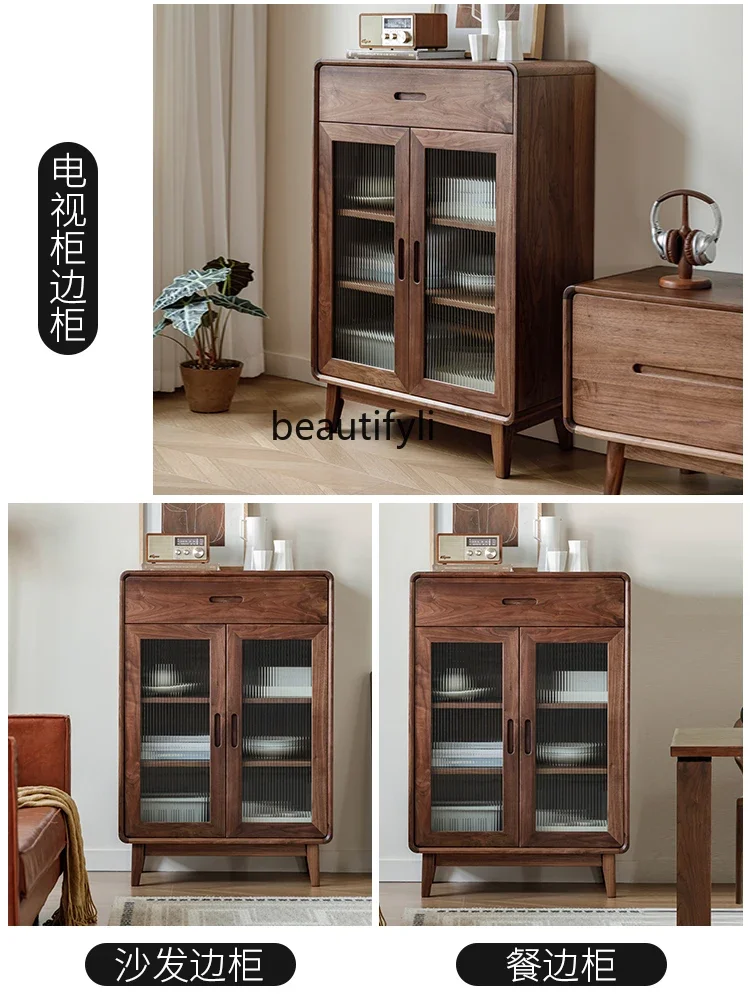 North America Black Walnut Solid Wood Sideboard TV Side Cabinet Clothes Closet Living Room Locker