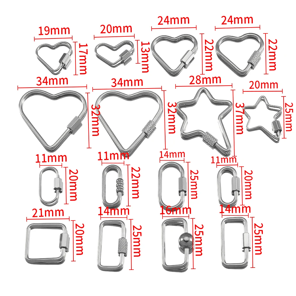 5 stücke Edelstahl Herz Stern Quadratische Schraube Locking Verschlüsse Große Karabiner Haken Anschlüsse DIY Halskette Armband Machen Liefert – Detail 5