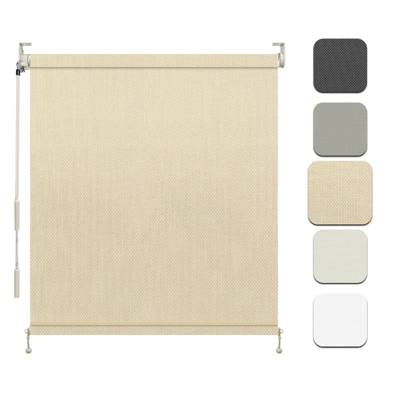 Size Outdoor Window Shades with Handle Blackout Cordless Roller Shade for Patio Balcony Easy to Install