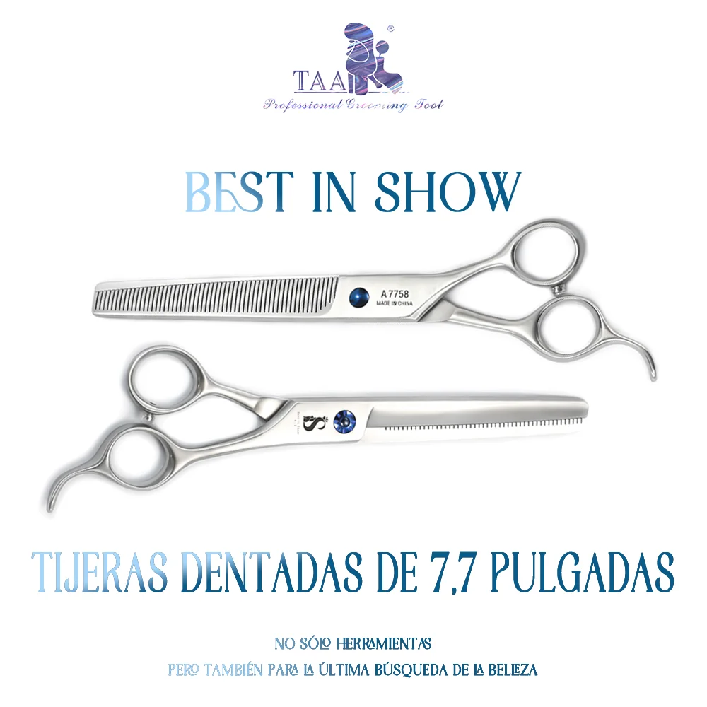 TAA Tijeras para Perros de 7,7 Pulgadas, Tijeras de Cuidado para Mascotas, Tijeras Dentadas para Perros, Tijeras Profesionales Ultraligeras de Acero de Aleación BIS A-7558