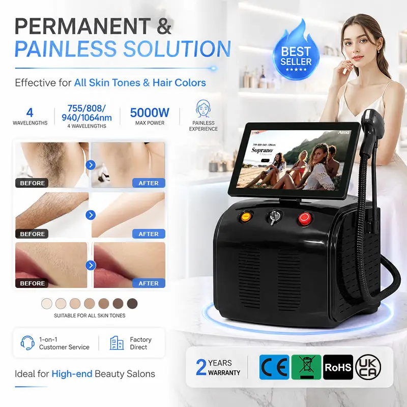 High Power Diode Lase Hair Removal Machine 3 Wavelength Fast Result Hair Removing Laser Wide Application Beauty Salon
