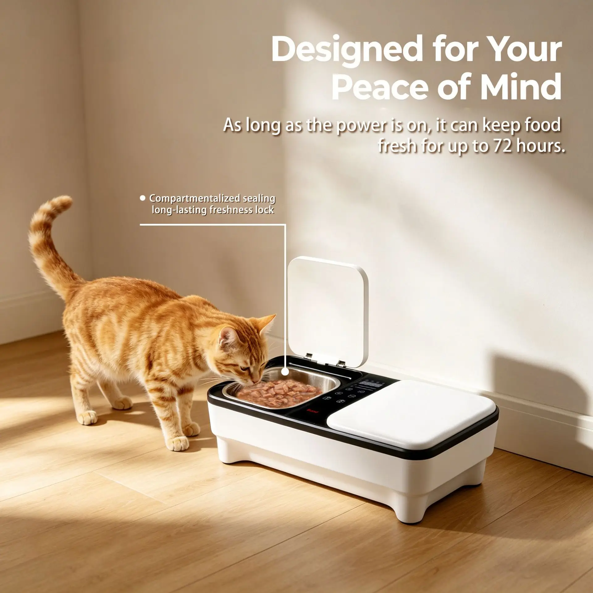 Smart Wet Food Feeder for Cats 450g Intelligent Fresh Food Maker with Refrigeration and Heating Function Voice Touch Control