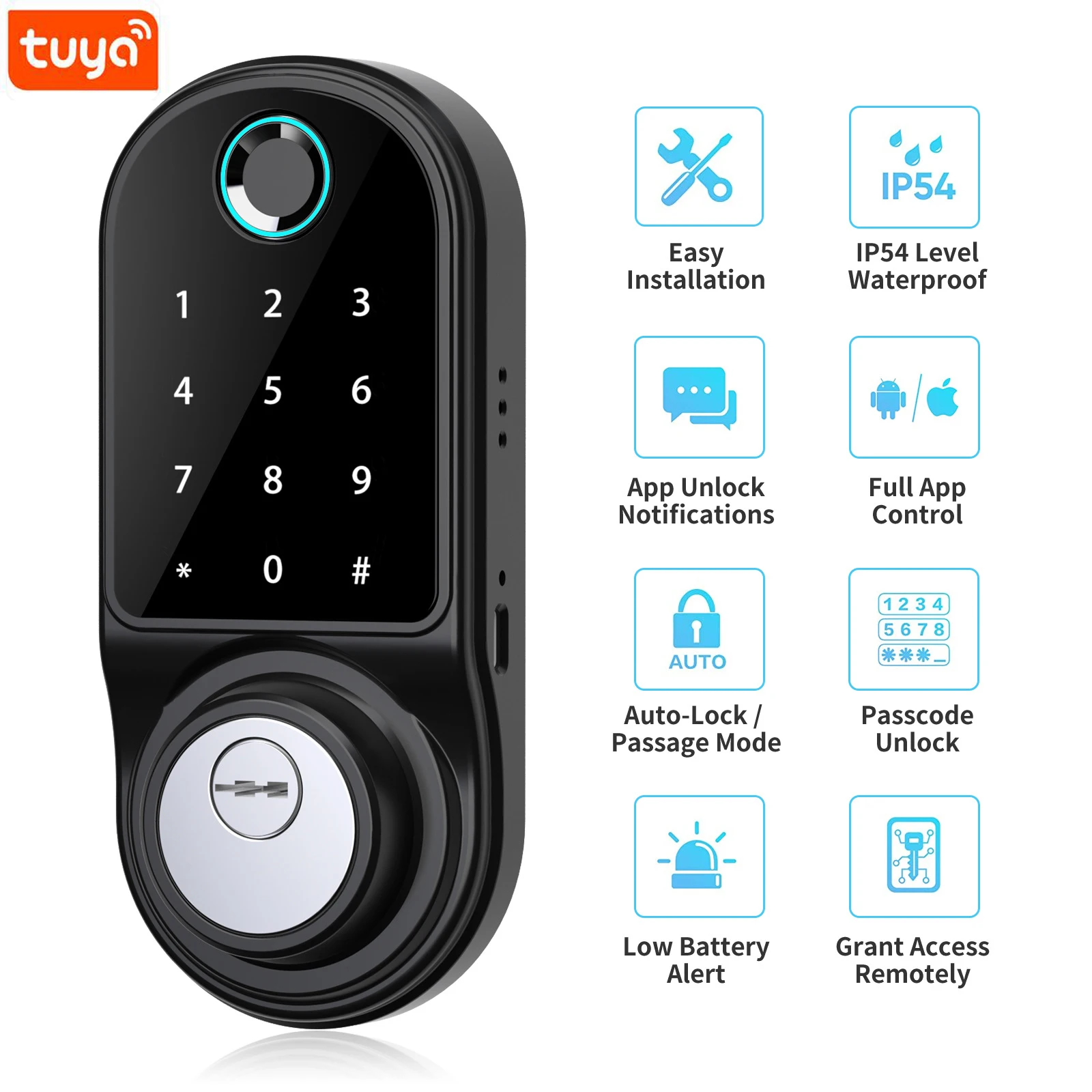 Tuya Smartlife APP Bluetooth Remote Control Smart Fingerprint Lock Biometric Lock Wooden Door Password Electronic Door Lock