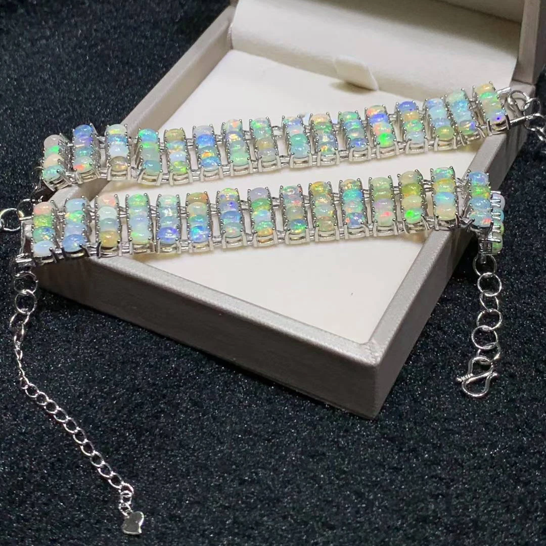 Luxury Natural Opal Multi Row Bracelet 925 Silver Good Quality Ethiopian Blacke Opal Gemstone 3*4mm for Women Party Jewelry Gift view 5