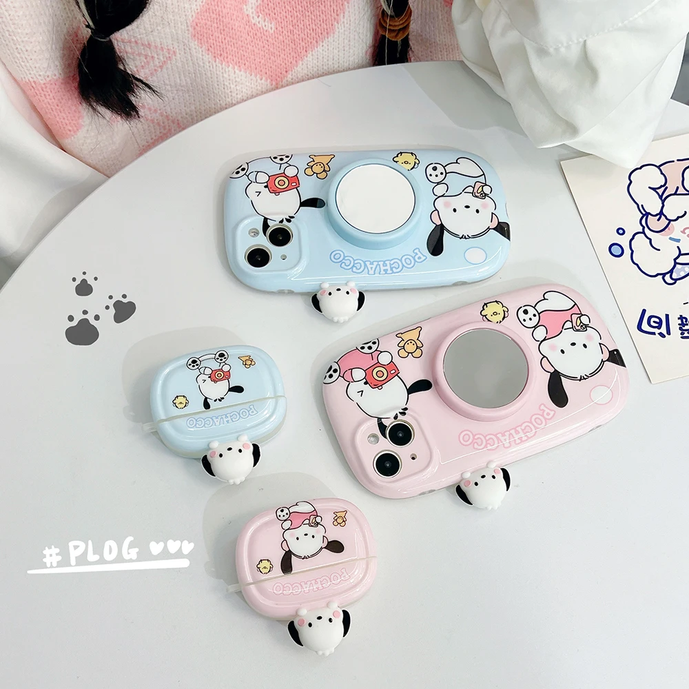 

Cute Cartoon Pochacco Camera Phone Case for IPhone 15 14 13 12 Pro Max Plus Anti-fall Back Cover