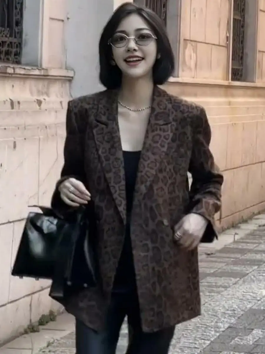 Fashionable Loose Women's Leopard Print Suit Jacket Autumn Winter New Style Korean Version Casual Chic Western Style Coat