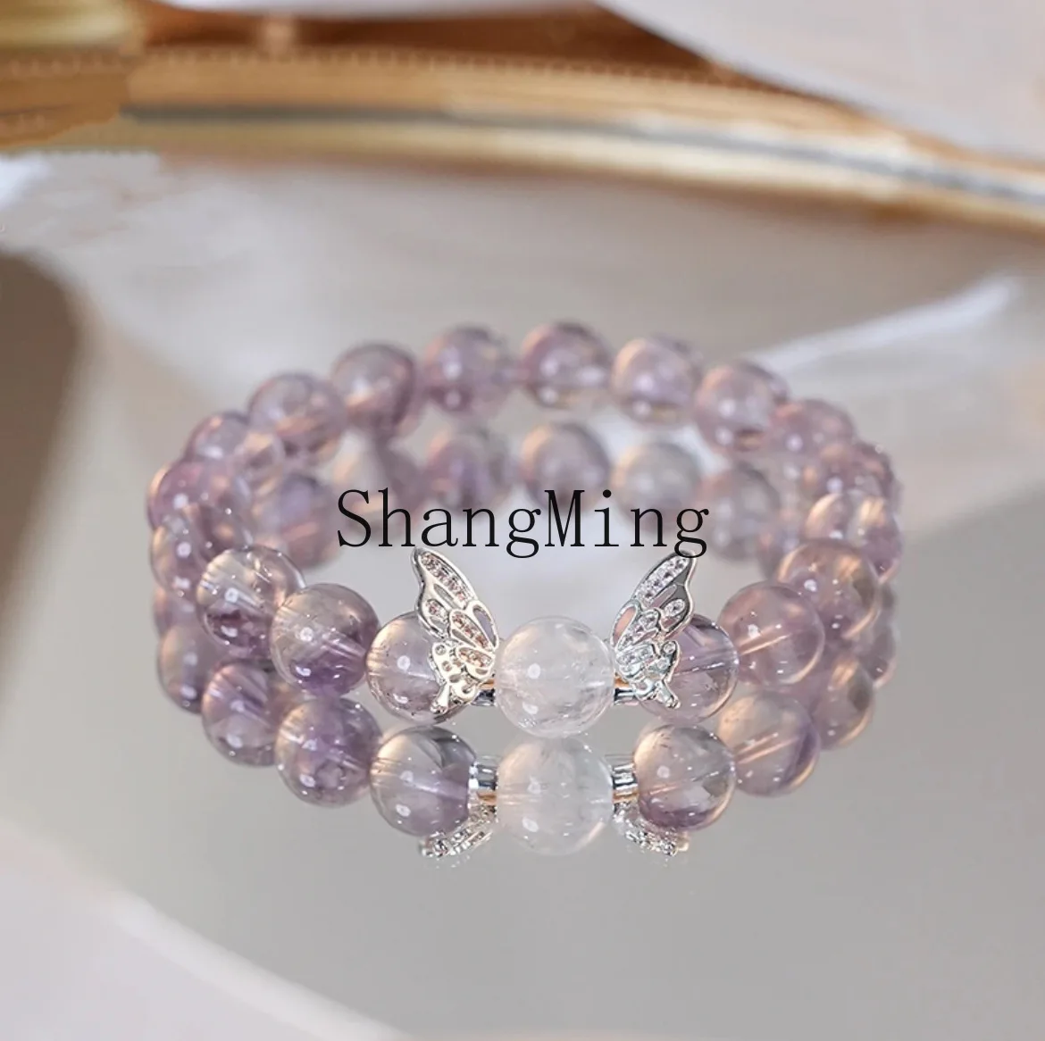 

CL Amethyst White Crystal Lilac Crystal 9mm Nine Purple Fire Crystal Bracelet