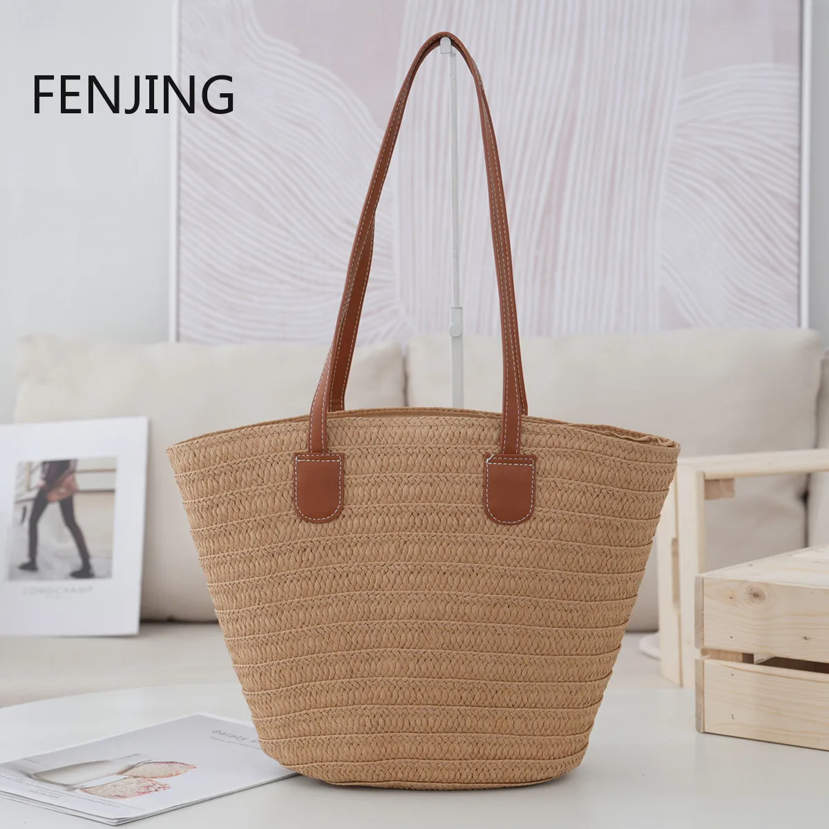 

Women's Large Capacity Shoulder Bags Summer Straw Woven Basket Handbag Fashion Female Luxury Designer Beach Bag Big Shopper Tote