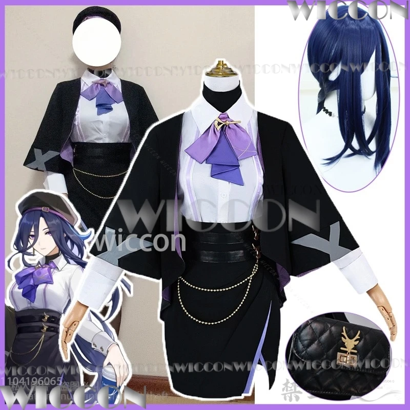 Clorinde Game Genshin Impact Cosplay Costume OL Girl Woman Outfit Shirt Bow Skirt Coat Socks Bag Halloween Christmas Customized