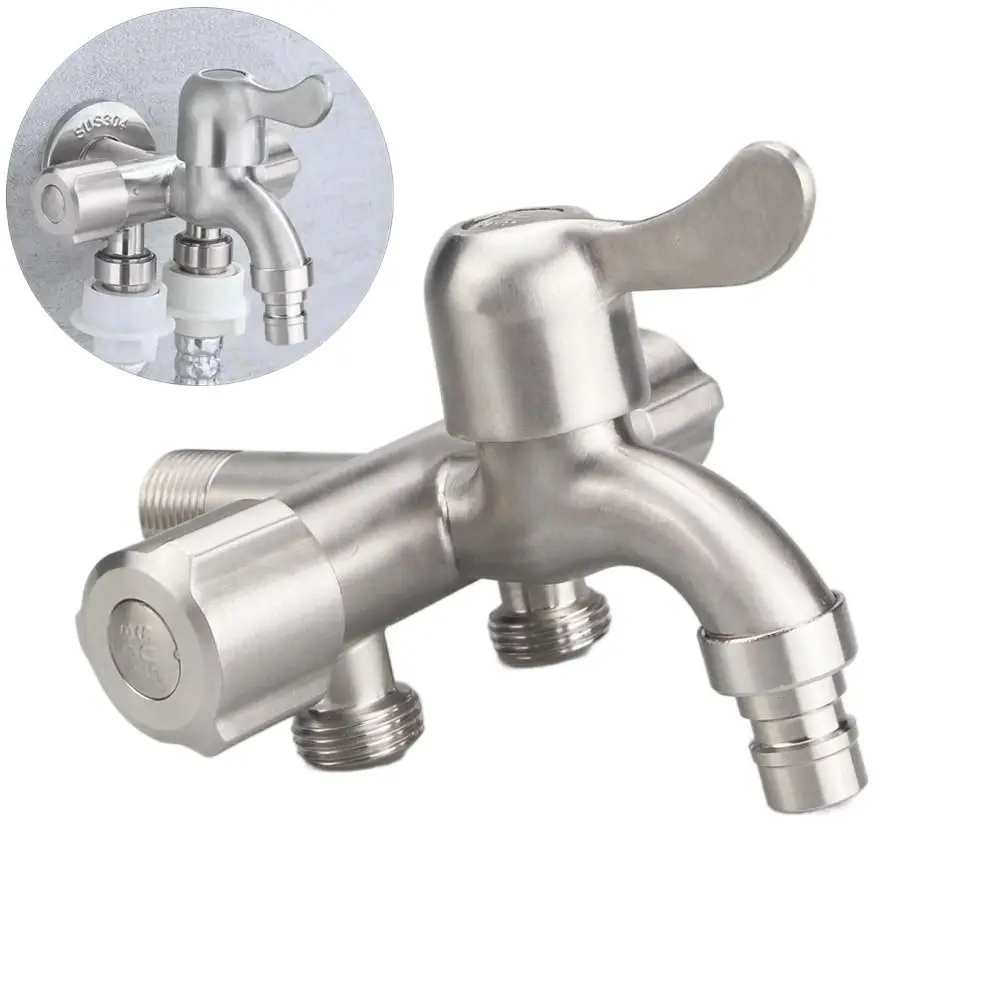 

304 Stainless Steel Three-Way Faucet 1 in 3 Out Double Outlet Multi-Purpose Faucet Independent Switches 1/2" Angle Valve Faucet