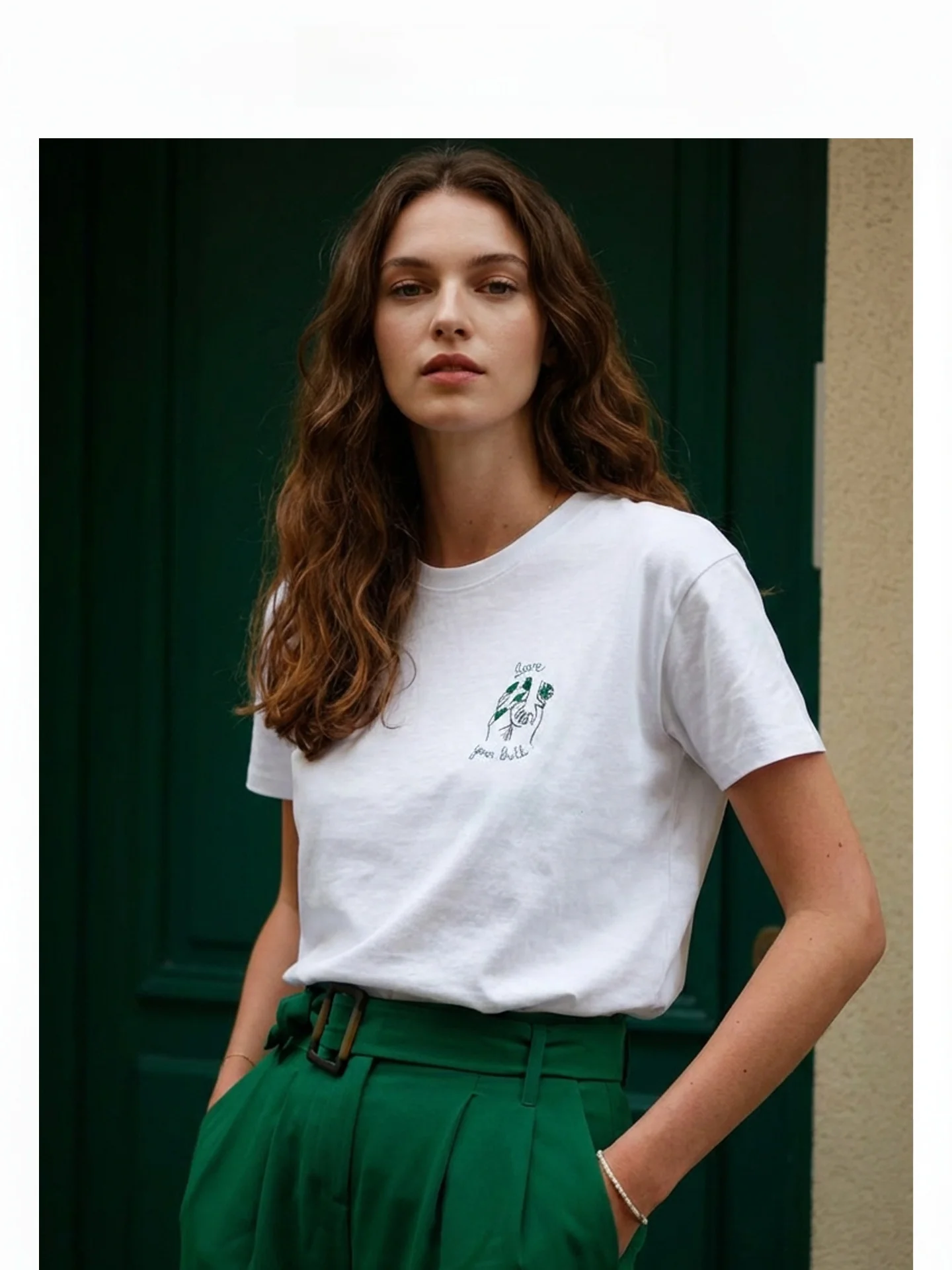 

Spring 2026 Women's Loose Fit ort Sve T-irt Hand-Dn Embroidery Simple Sle Casual Cotton Top Slimming Effect