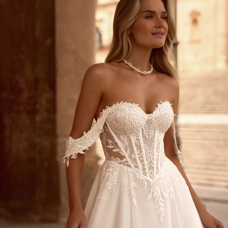 ชุดแต่งงานสไตล์โบฮีเมียนชายหาดแบบแปดแขนสำหรับผู้หญิง แขนกุด คอวี ทรงเอไลน์ ชุดเจ้าสาวสั่งตัดได้