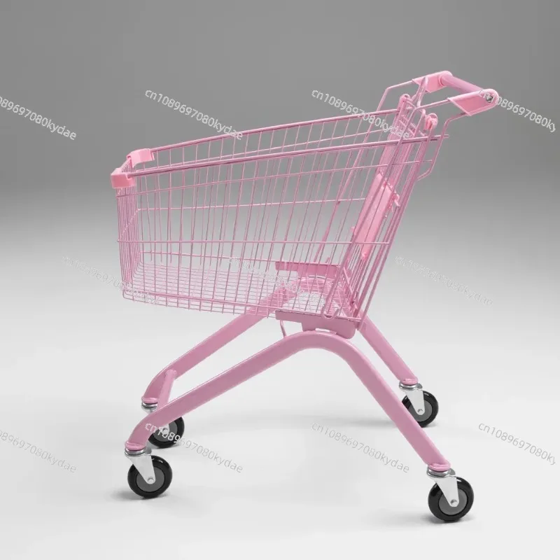 DurableSupermarket Trolley Truck Shopping Cart Warehouse Household Convenience Store Shopping Cart 60L Pink