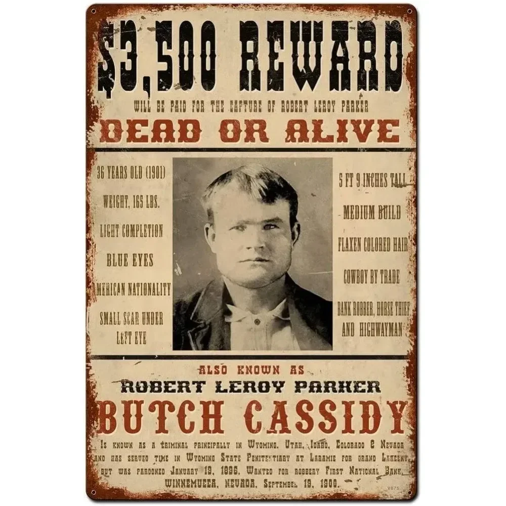 Wanted Butch Cassidy Metal Tin Sign Wall Art Decor for Living Room Vintage Art Coffee Bar Signs Home Decor Gifts