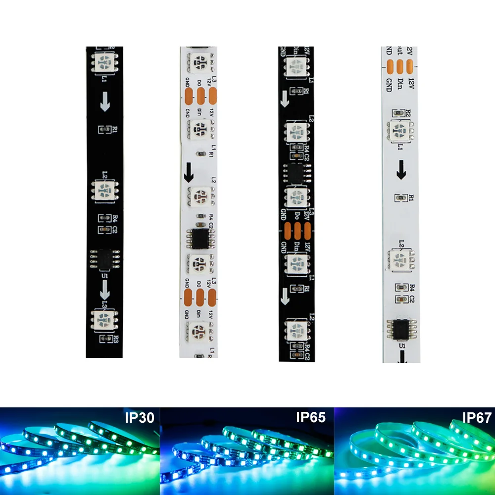 DC12V WS2811 5050 RGB Светодиодная лента Адресная 30 60 светодиодов Внешняя 1 IC-управление 3 светодиода Нормальная светодиодная лента IP30 IP65 IP67