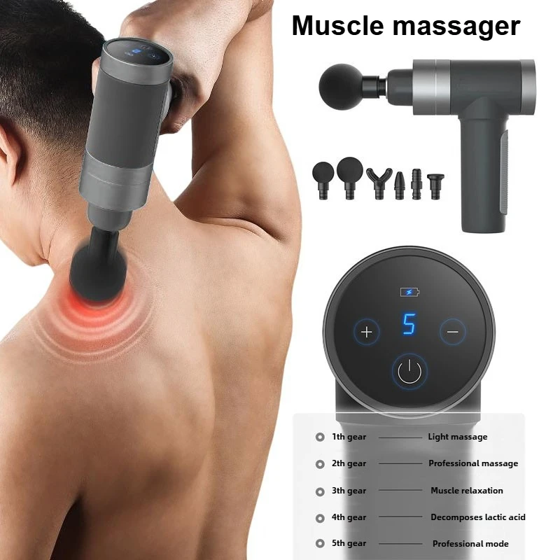 

Интеллектуальная регулировка сенсорного электрического массажера высокой четкости с ЖК-дисплеем и пятью передачами, многофункциональный портативный пистолет для фасции