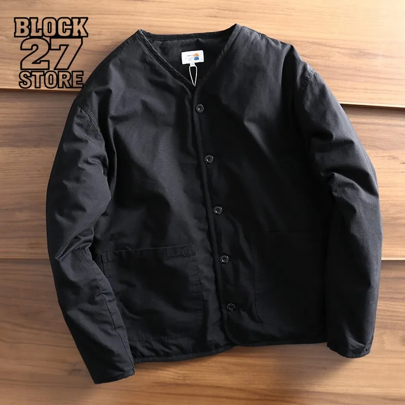 

Harajuku Autumn Winter Mountain Style Khaki Light Workwear Jacket Vintage V Neck Denim Layered Coat Unisex Retro Streetwear New