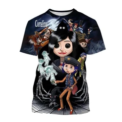 Camiseta de manga corta con estampado 3D de Coraline & the Secret Door, Thriller, película de Anime de terror, Top Unisex con personalidad