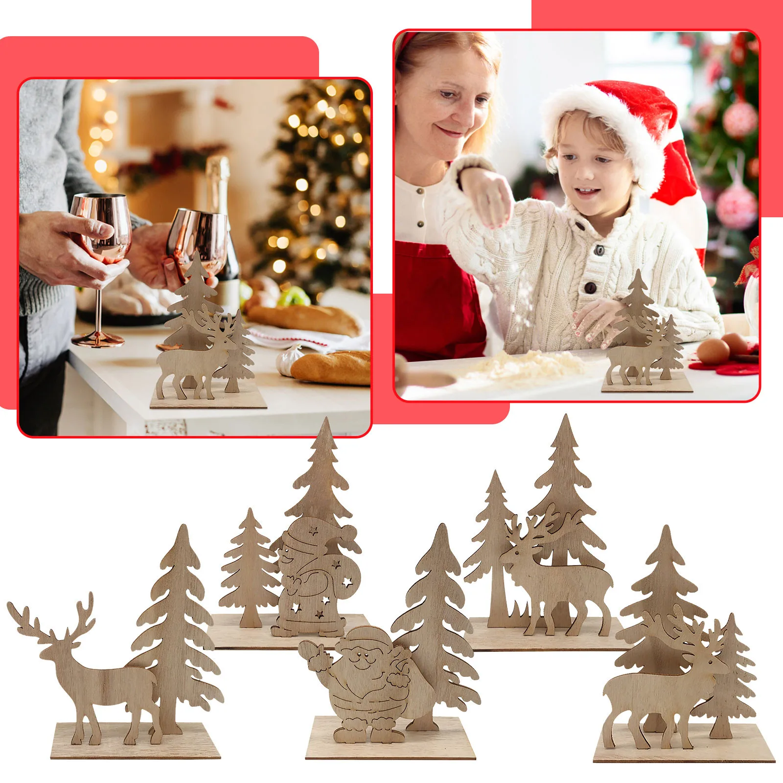 Christmas Wooden Village Scene Table Decor Diy Tree Reindee Festival Ornaments Tabletop Strength Ornament Personality Creative