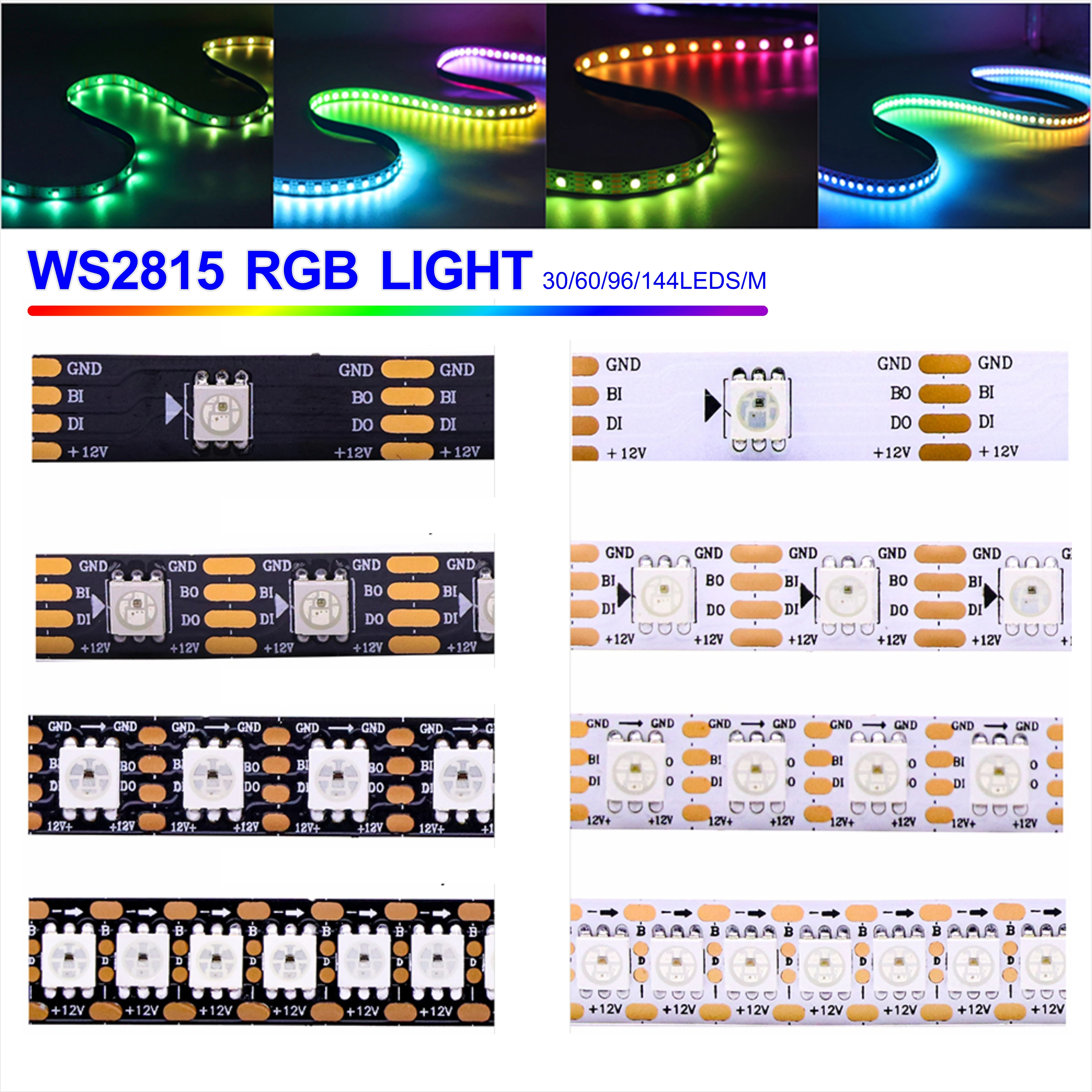 WS2815 Addressable LED Strip DC12V Dual Signal WS2813 WS2812B RGB 30/60/96/144LEDs/m IP30/65/67