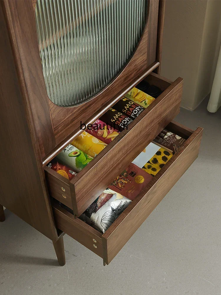 

02Q Simple solid wood wine cabinet, living room storage locker, Nordic TV side cabinet, sofa, black walnut color