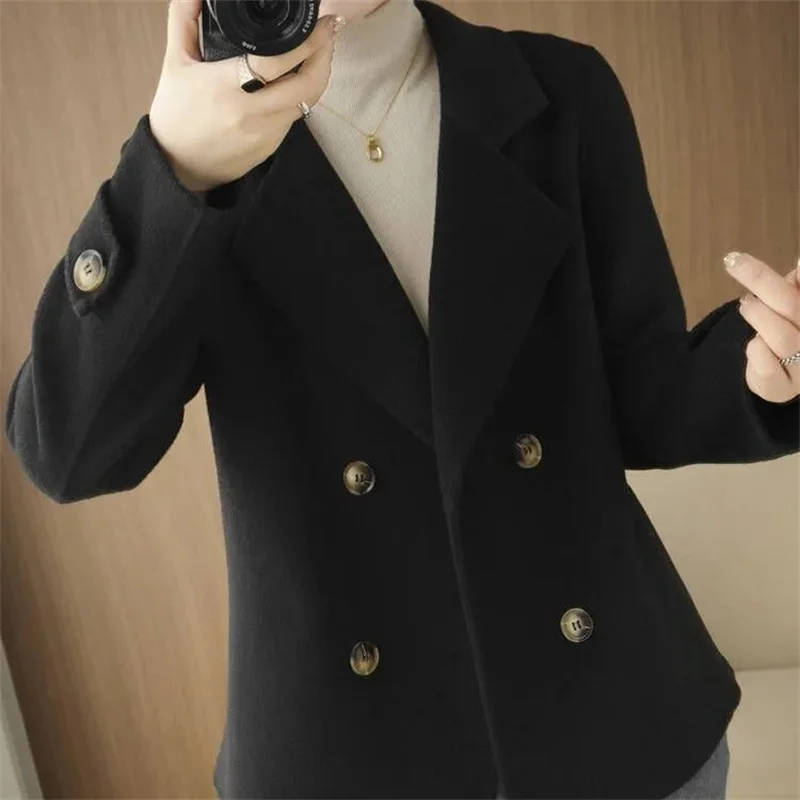 Autumn Winter 2025 New Double-sided Woolen Coat Women Short Loose Double-Breasted Cashmere Wool Jacket Overwear Female Tops