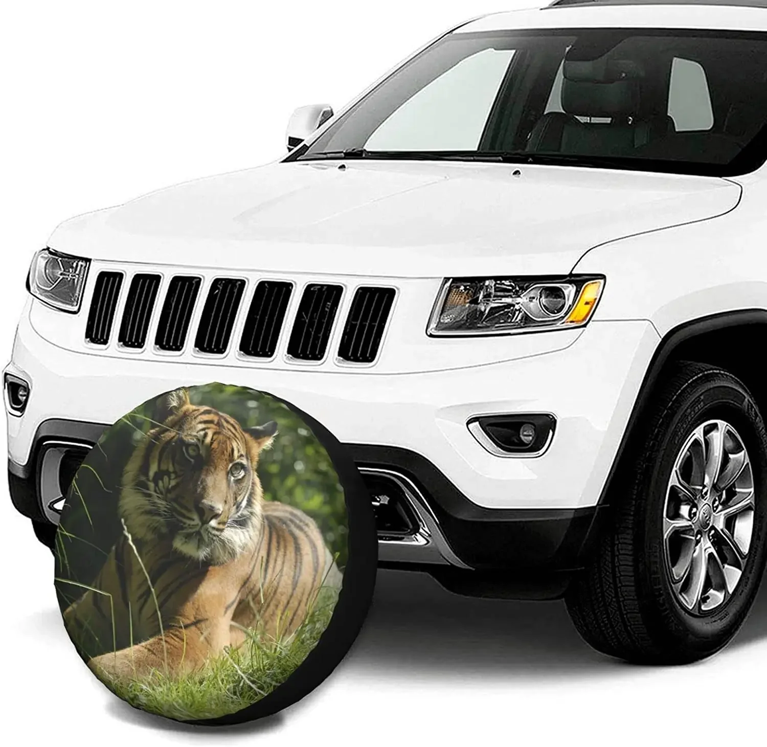 Spare Tire Cover Universal Tires Cover Lying on The Grass Tiger Car Tire Cover Wheel Weatherproof and Dust-Proof UV Sun