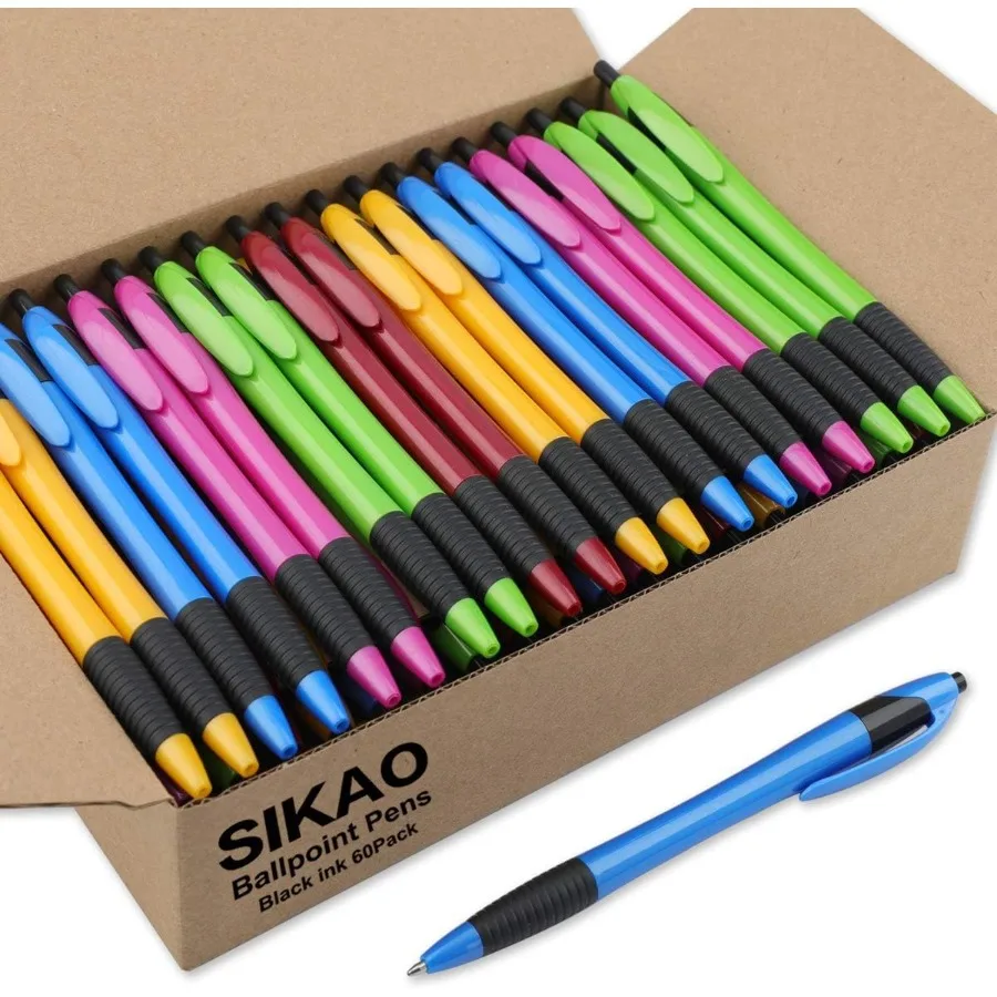 

Pens Bulk Gripped Slimster Retractable Ballpoint Pen Medium Point Black ink Smooth Writing Pens for Journaling No Bleed 60Pack