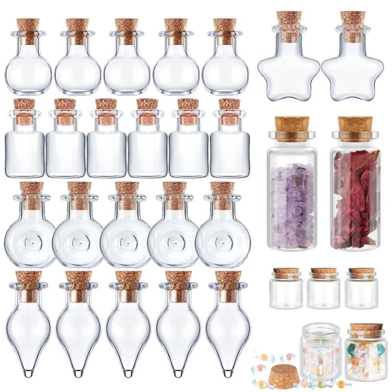 5pcs-10pcs Small Cute Mini Cork Stopper Glass Bottles Vials Jars Containers Small Wishing Bottle Glass With Cork Stopper