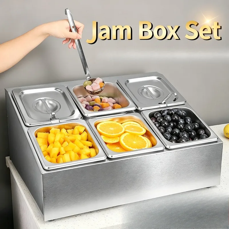 Stainless Steel Condiment Container Set Food Prep Pan Spice Box Sauce Storage Organizer for Kitchen Catering Restaurant Use