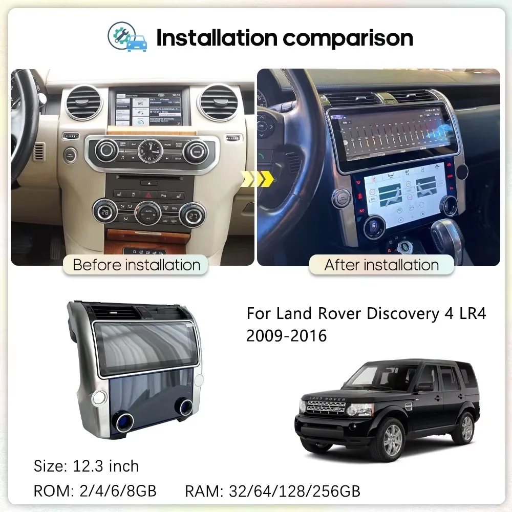 

12.3Inch Android 13 For Land Rover Discovery 4 LR4 2009-2016 Car multimedia Player GPS navigation Radio Carplay AC Touch screen