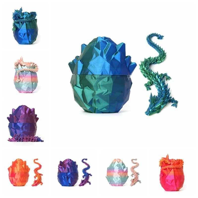 Dragon en cristal entièrement articulé en 3D imprimé dans un œuf, jouets Fidget, comme montré, plastique, maison, décor de bureau, Noël, style 1, 1 pièce