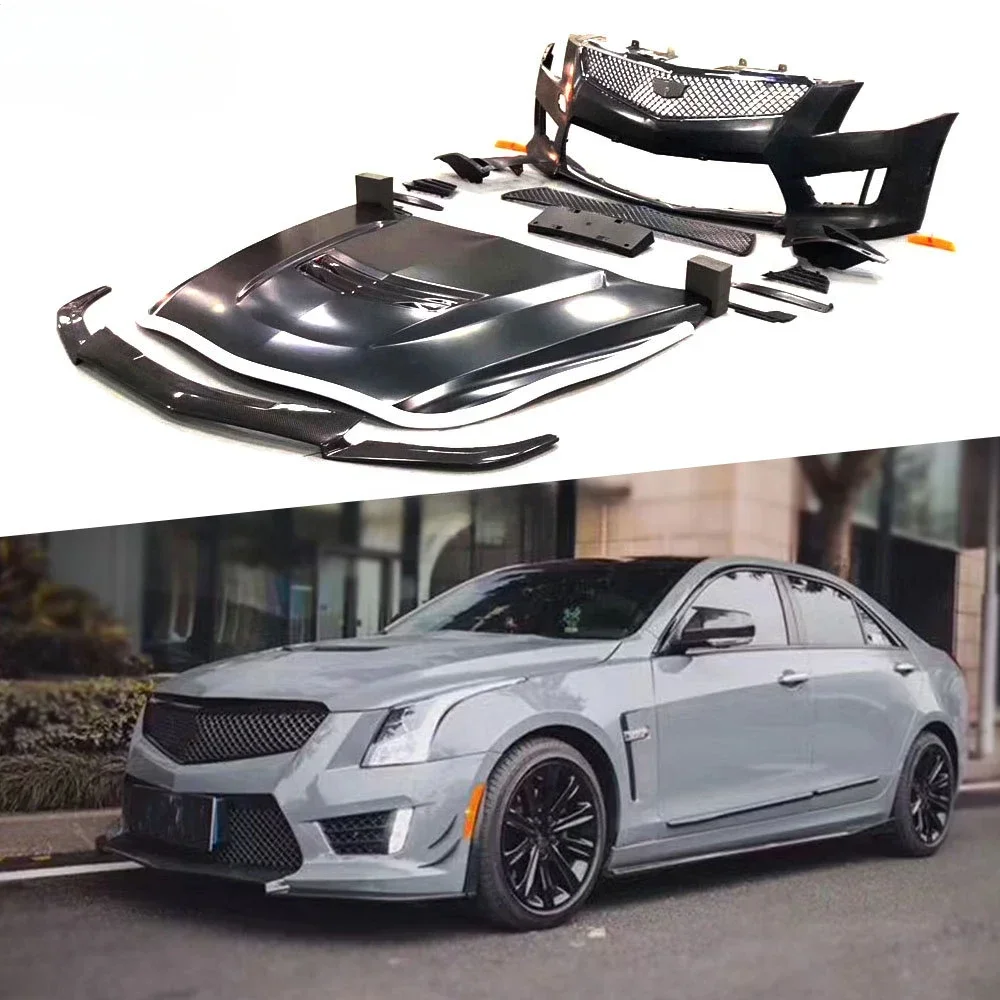 

PP Front bumper Carbon Fiber Look Lip Mesh Grills Cover For Cadillac ATS 2014-2017 Engine Hood Bonnet Body Kit Car Styling