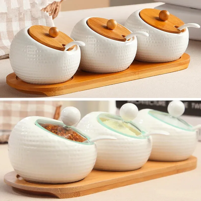 주방 액세서리 세라믹 조미료 항아리 세트 보관 도자기 차 상자 홀더 분배 소금 병