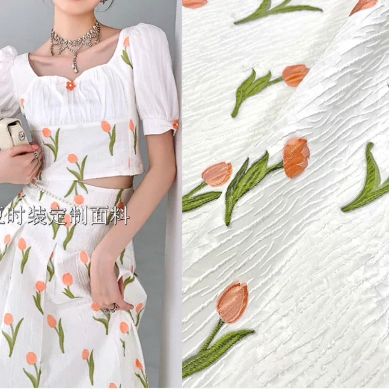 Yarn-Dyed Brocade Jacquard Fabric Spring Summer French Romance Tulip Dress Clothing Brand Fashion Design Sewing Wholesale Cloth