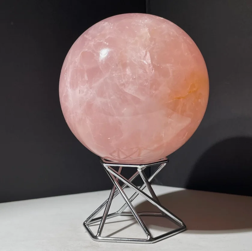 Natural Pink Rose Magic Quartz Crystal Healing Ball Reiki Decor Sphere