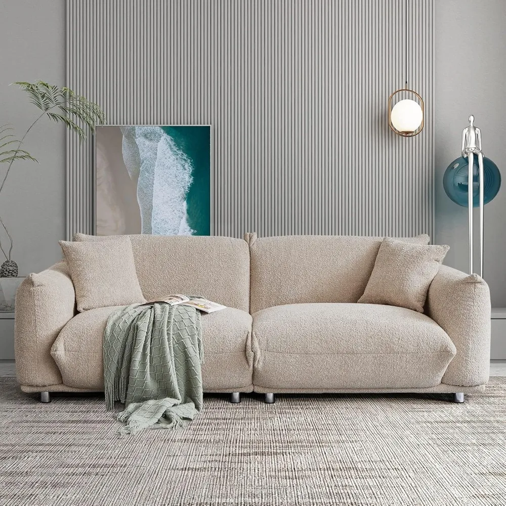 

Deep Seat Lambswool Sofa with 2 Pillows,86 Inch Modern Sherpa Sofa with Solid Wood Frame,3 Seater Upholstered Couches