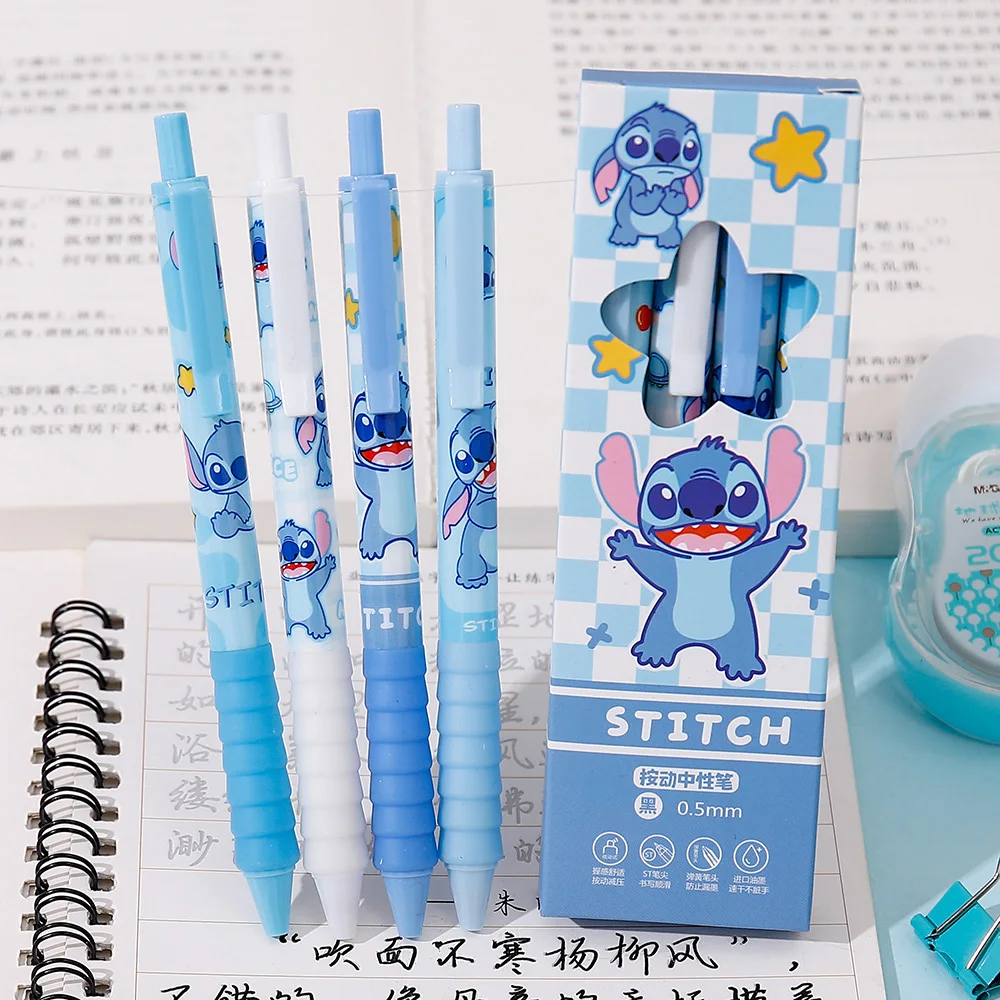 4pcs/box Kawaii Stitch Press Gel Pen For Writing 0.5mmCartoon Black Ink Neutral Pen Office School Supplies Study Stationery Gift