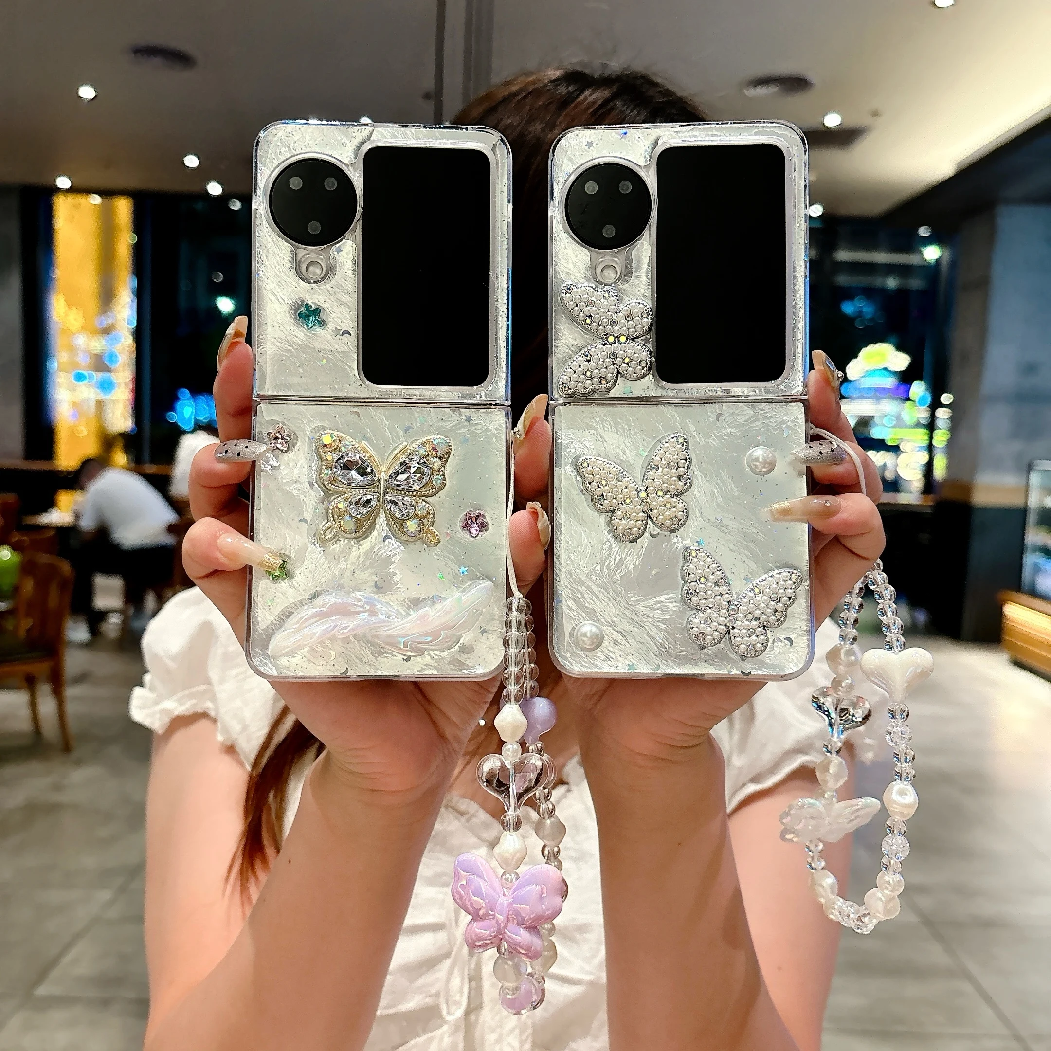 

Back Cover For OPPO Find N3 N2 Flip Case 3d Pearl Flower Butterfly Bracelet Wristband Chain Drop Rubber Hard Pc Phone Case