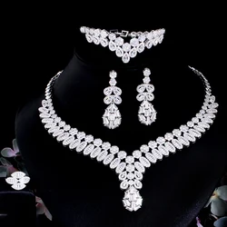 CWWZircons UAE Luxury Bling Heavy CZ Stone Paved 4pcs Saudi Arabia Bridal Party Jewelry Sets for Wedding Banquet Accessory T687