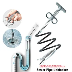 90/160/200/300cm Sewer Pipe Unblocker Snake Spring Pipe Dredging Tool Kitchen Bathroom Sewer Cleaning Tool Kitchen Accessories