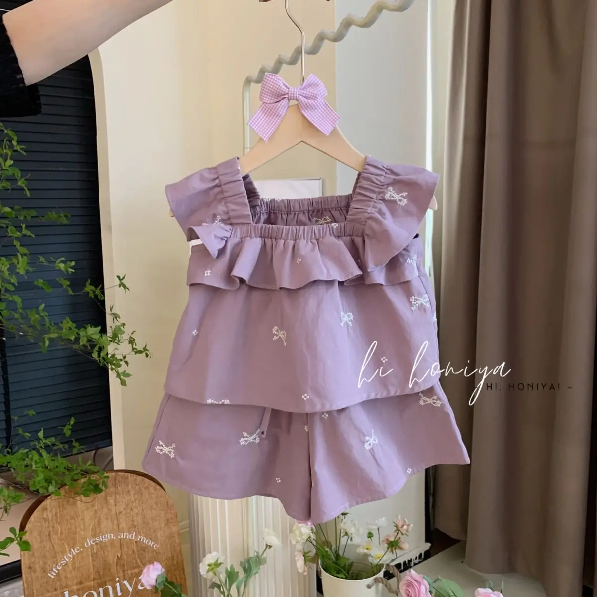 Fashion 1-8Y Kids Girls Clothing Set Tiered Tulle Solid Loose Tank Tops+Elastic Waist Stripe Print Shorts Children 2pcs Suits