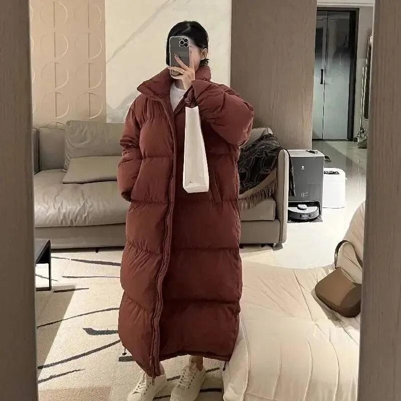 2025 New Long Over-Knee Thickened Cotton Jacket Women's Korean Style Ultra-Long Winter Outerwear Trendy