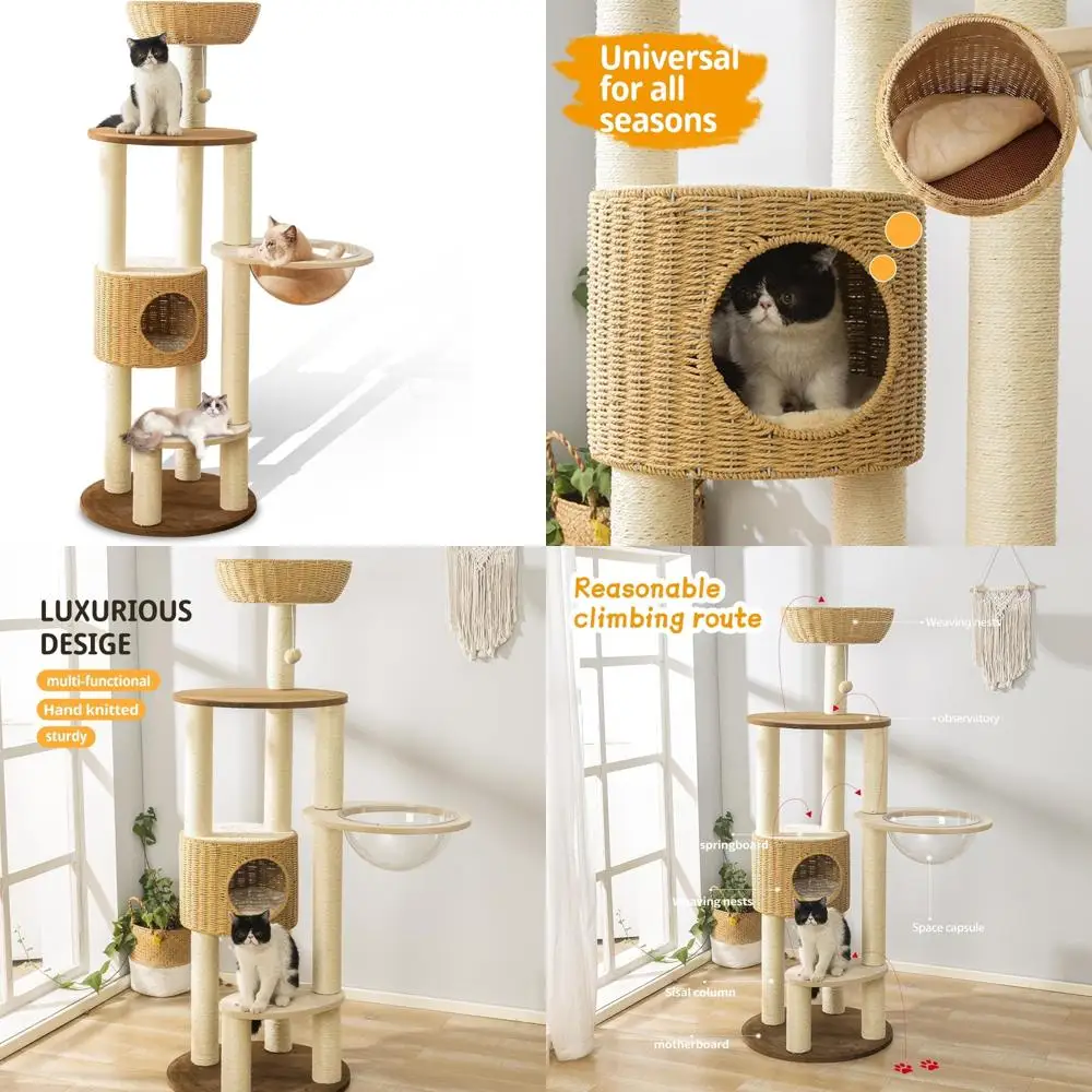 

Luxury 2025 Cat Tower for Large Cats, Multi-Level Advanced Space Nest, Handcrafted Woven Cat Tree by Huge Paws Pals, 7cm Natural