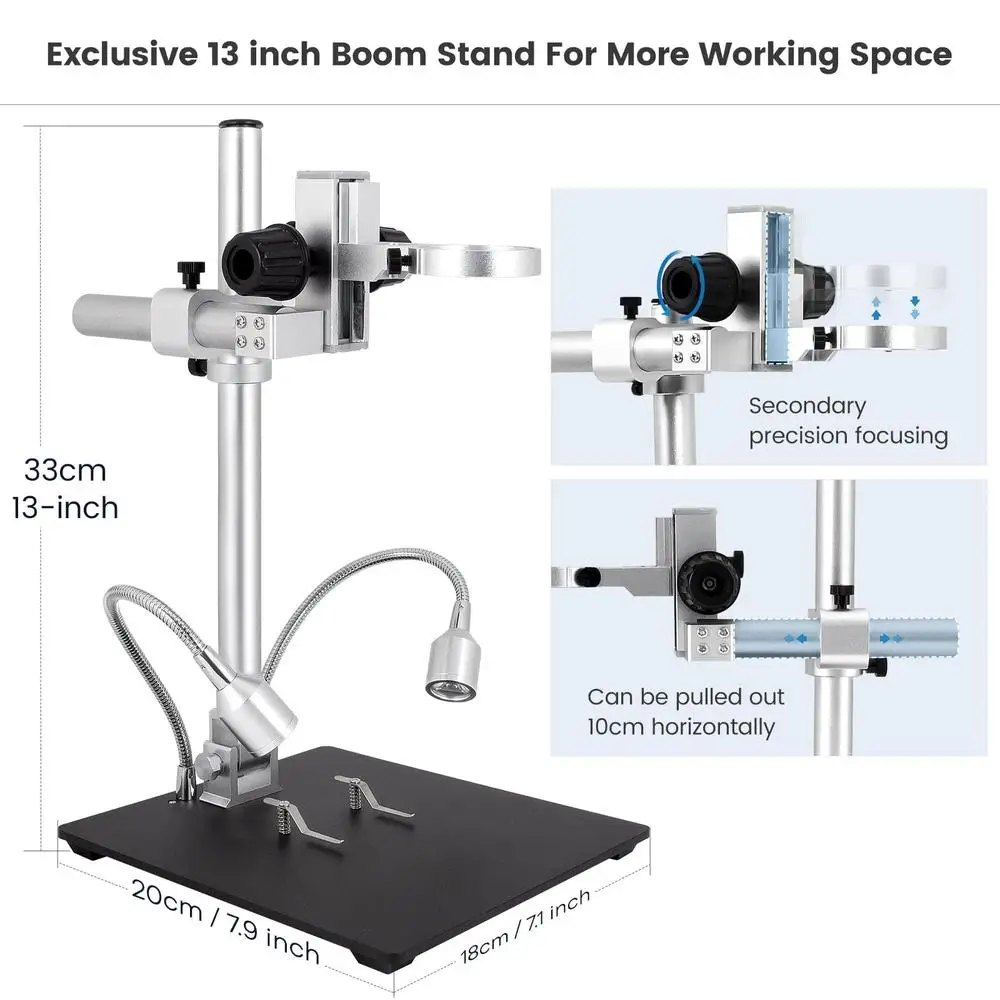 Microscópio digital hdmi de 3 lentes, 10.1 polegadas, 2000x, solda, reparo eletrônico, câmera de microscópio de moeda, 13 ", suporte de braço de lança, uhd 2160p