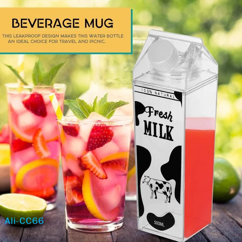 【C】500/750/1000 ml Milchflasche, Wasserbox, quadratisch, für Kaffee, Saft, Teetasse, transparente Milchaufbewahrung für Outdoor-Sport, Camping, Fitnessstudio