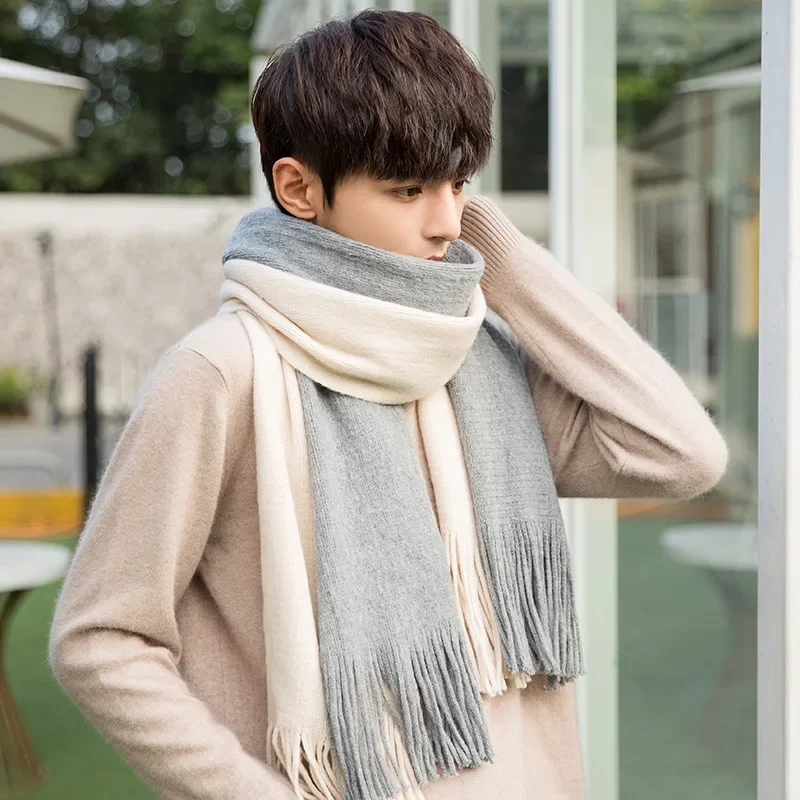 Men Scarf Cashmere-like Winter Autumn Warm Soft Tassel Long Wraps Male Women Classic Business Couple PashminaThick Muffler Teen